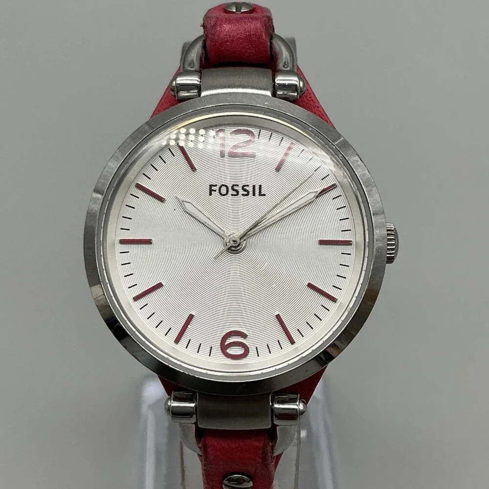 Fossil Georgia Womens Watch 32mm Red Leather Stainless FS3299 New Battery